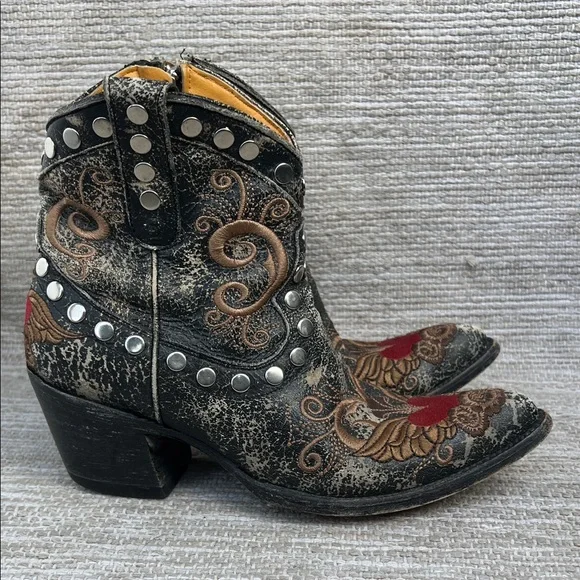 Old Gringo Little G Heart Crackle Distressed Leather Western Boots Size 7 - Picture 3 of 16